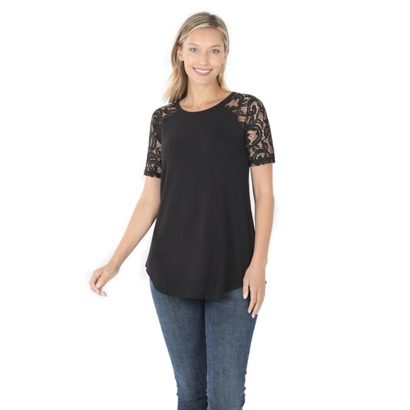 Zenana women top-Lace short sleeve round neck - Picture 2 of 3